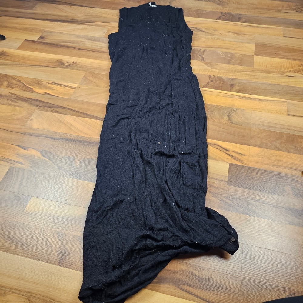 FRAME Maxi‎ Dress Medium Black Textured Crinkle Sleeveless Designer Minimalist